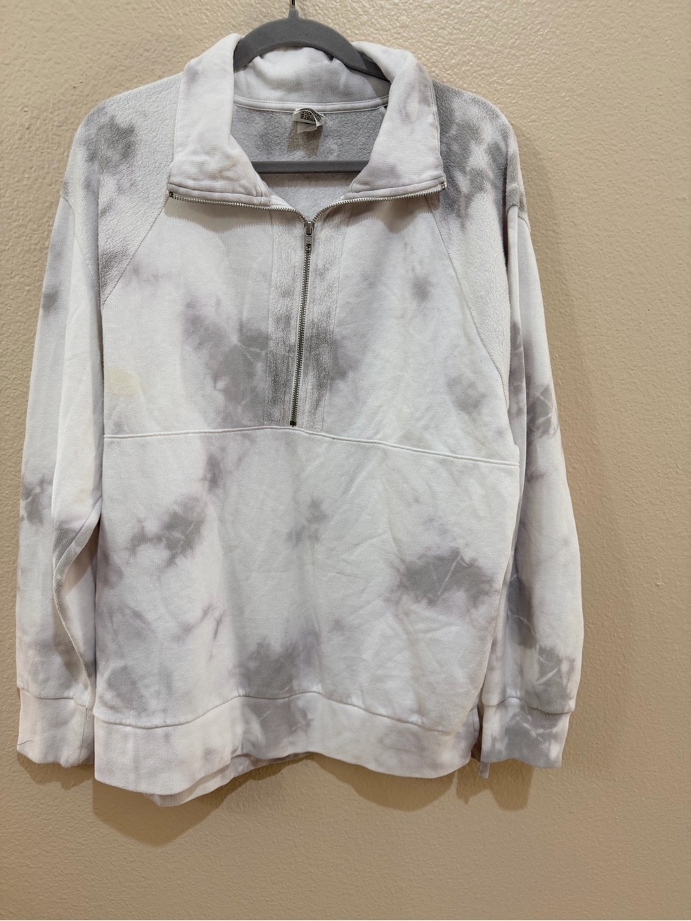 PINK Victoria's Secret Gray Tie Dye 1/4 Zip Pullover Sweatshirt Medium Flaw